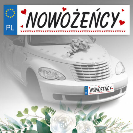 Zdjęcie przedstawia Tablica Ślubna samochodowa Nowożeńcy