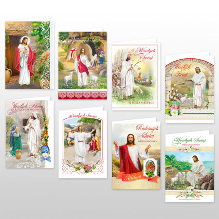 8 wzorów karnetów wielkanocnych, wzory religijne mix