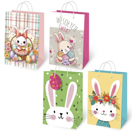 4 wzory torebek prezentowych wielkanocnych, wzory z zajączkiem