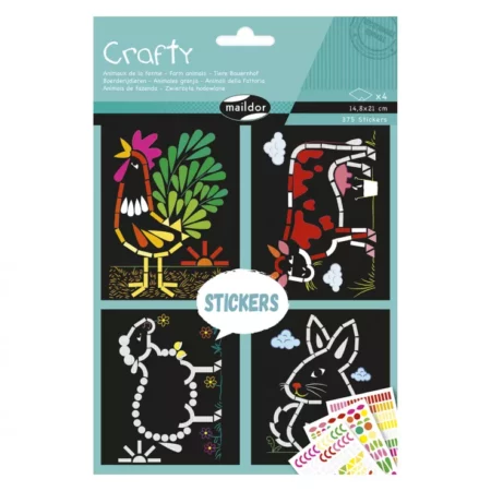 Zestaw naklejek Maildor „Crafty” z czarnymi kartonikami do wyklejania kolorowymi wzorami zwierząt