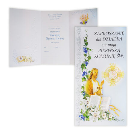 Zdjęcie przedstawia zaproszenie dla dziadka na Pierwszą Komunię Świętą.