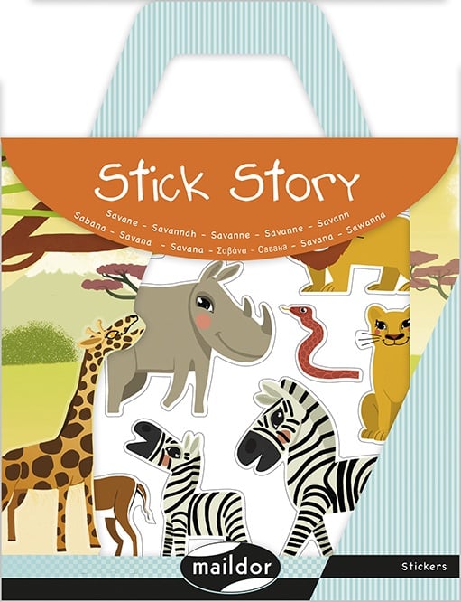 opakowanie naklejek stick story, z motywem zwierząt - żyrafa, zebra, lew, wąż
