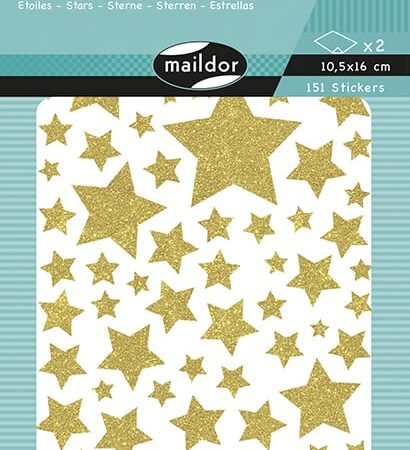 Zdjęcie przedstawia arkusz naklejek kolorowych - złote gwiazdki.