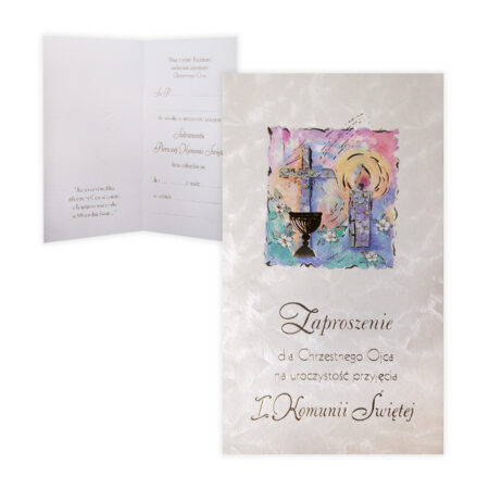 Zdjęcie przedstawia Zaproszenie na uroczystość przyjęcia 1 komuni swiętej dla Chrzesnego Ojca