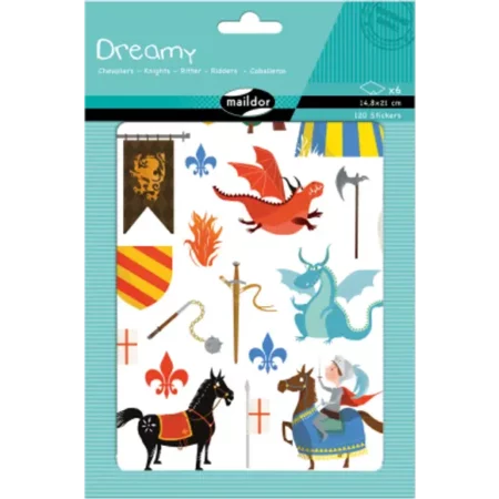 Zdjęcie przedstawia arkusz naklejek kolorowych ze smokami.