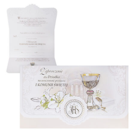 Zdjęcie przedstawia Zaproszenie na uroczystość przyjęcia 1 komuni swiętej dla dziadka