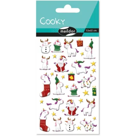 zestaw naklejek świątecznych cooky maildor, z motywem zwierzaków w strojach świątecznych