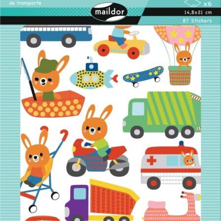 Zdjęcie przedstawia arkusz naklejek kolorowych z króliczkiem.