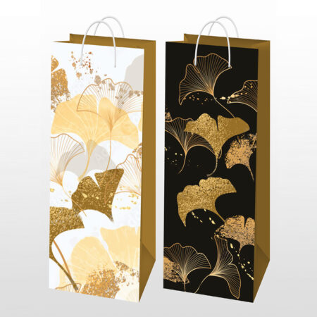 Zdjęcie przedstawia: torebka ozdobna na alkohol złoto biała i złoto czarna