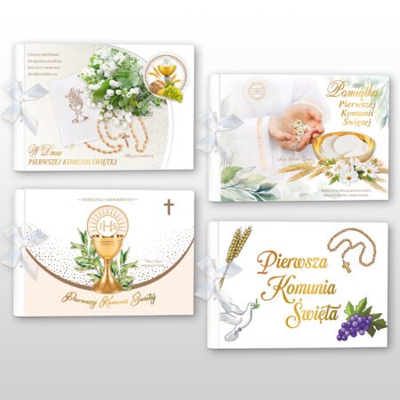 Zdjęcie przedstawia kartki pamiątki Pierwszej Komunii Świętej.