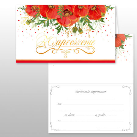 Zdjęcie przedstawia: Zaproszenie Ogólne Zestaw 5 sztuk + koperty z Makami na białym tle.