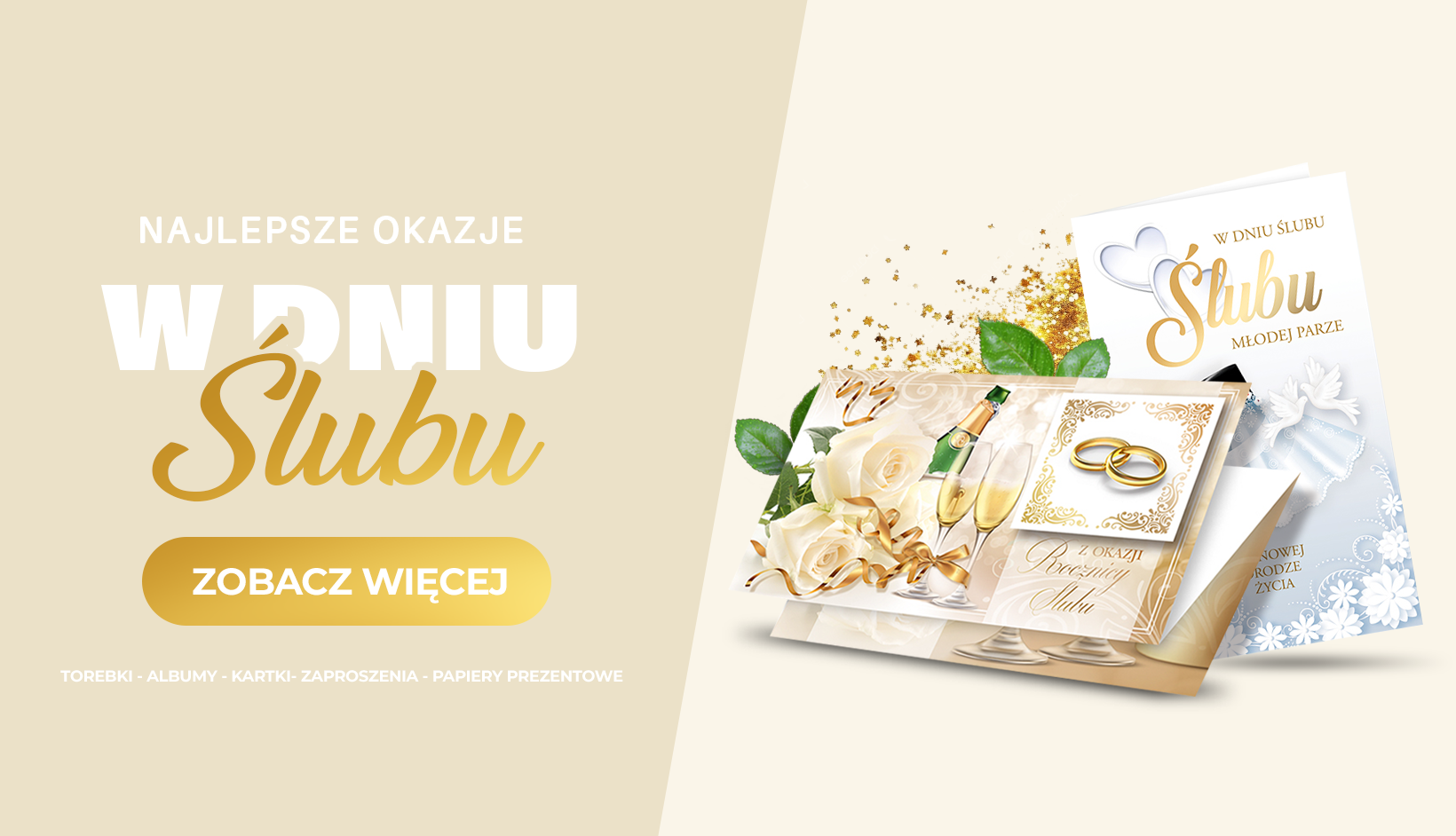 Zdjęcie przedstawia baner promocyjny z najlepszymi okazjami w dniu ślubu.