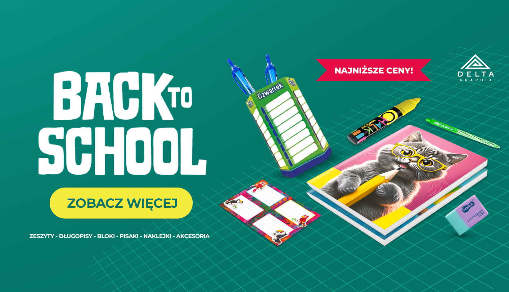 Zdjęcie przedstawia baner promocyjny na powrót do szkoły.