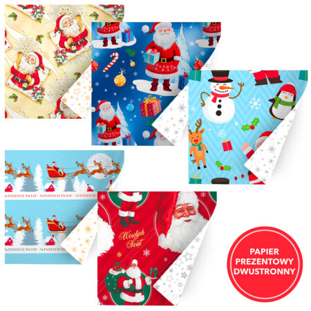 Papier Prezentowy Świąteczny Dwustronny 70x100 cm ZESTAW 50 SZTUK
