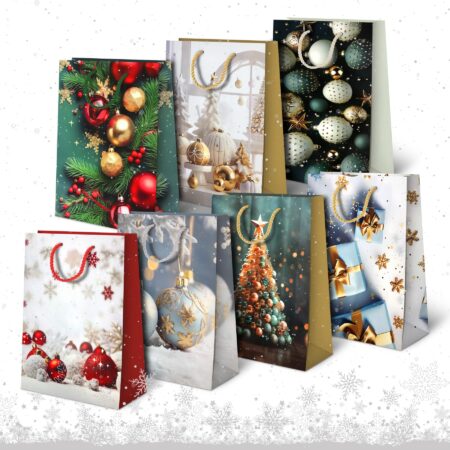 Torby ozdobne bożonarodzeniowe z różnymi motywami.