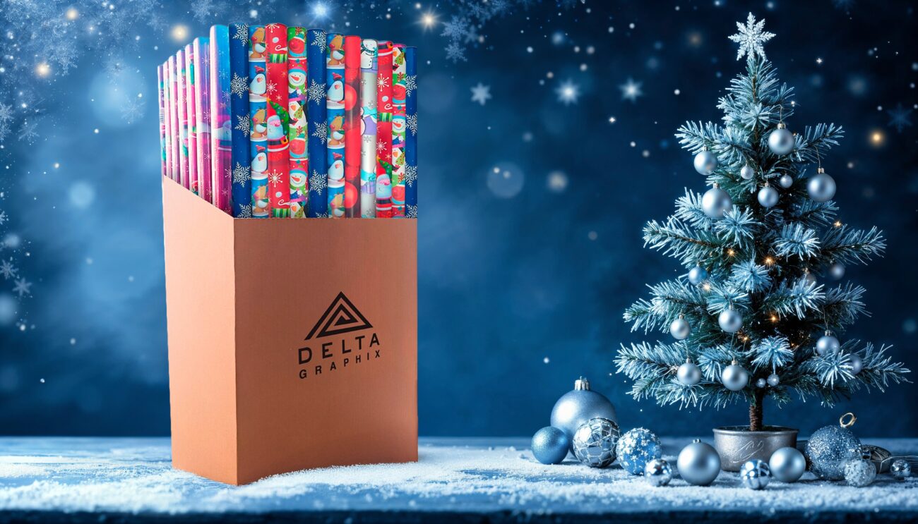 Zestaw papierów prezentowych bożonarodzeniowych.