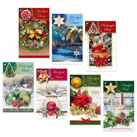 Kartki bożonarodzeniowe świeckie z doklejanym elementem.