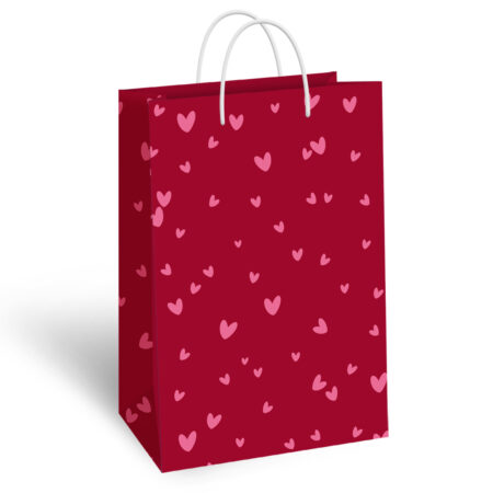 Torebka prezentowa ozdobna w kolorze czerwonym w różowe serduszka.