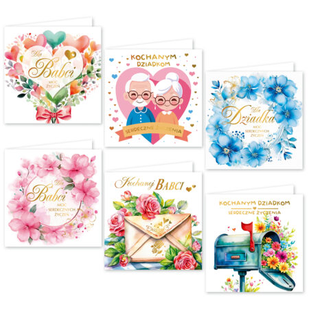 Kartki z okazji dnia Babci i Dziadka w różne wzory.