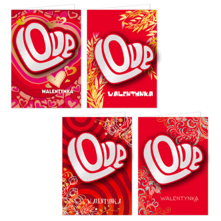 Kartka walentynkowa brokatowa z doklejanym elementem i napisem Love.