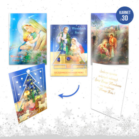 Kartki bożonarodzeniowe religijne z efektem 3D.