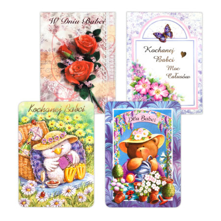 Kartki z okazji dnia babci, różne wzory.
