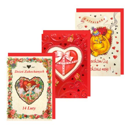 Zdjęcie przedstawia kartki walentynkowe, różne rodzaje