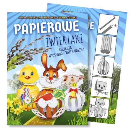 Zdjęcie przedstawia papierową ozdobę wielkanocną do samodzielnego wykonania - papierowe zwierzaki kolekcja wiosenno-Wielkanocna