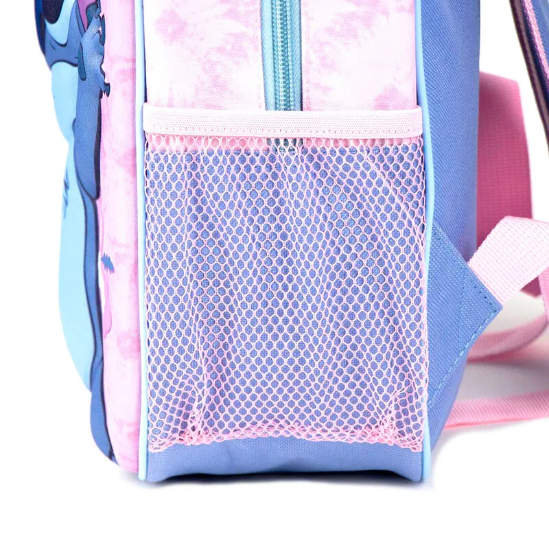 Zdjęcie przedstawia siateczkową kieszonkę plecaka z motywem Stitch.