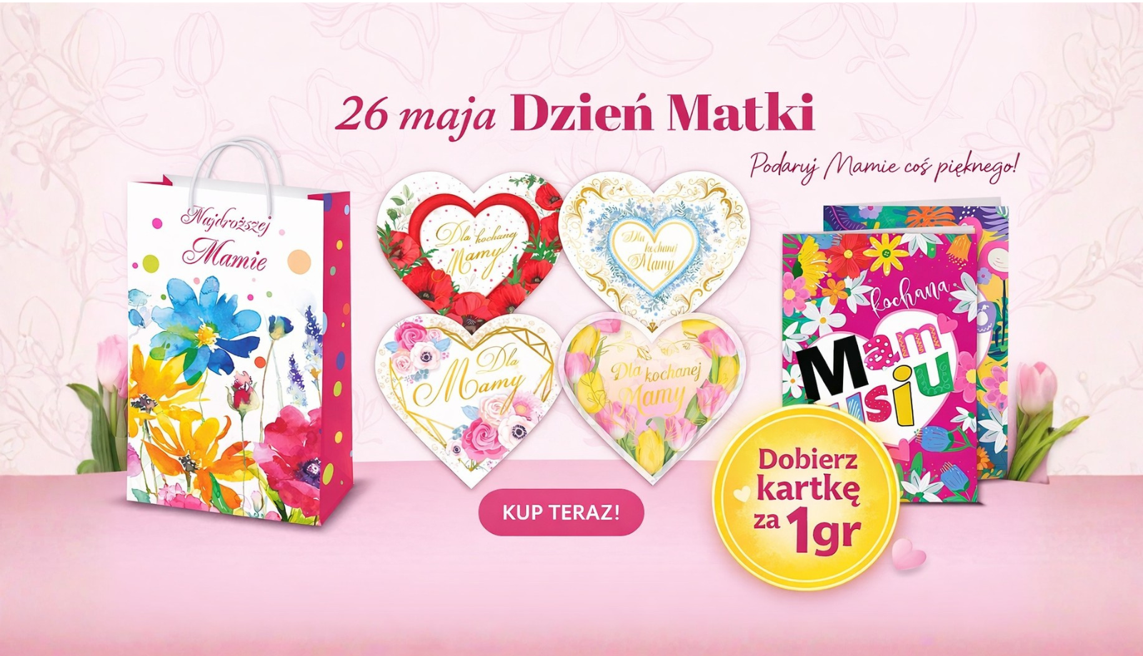 Zdjęcie przedstawia baner promujący artykuły z okazji dnia mamy.